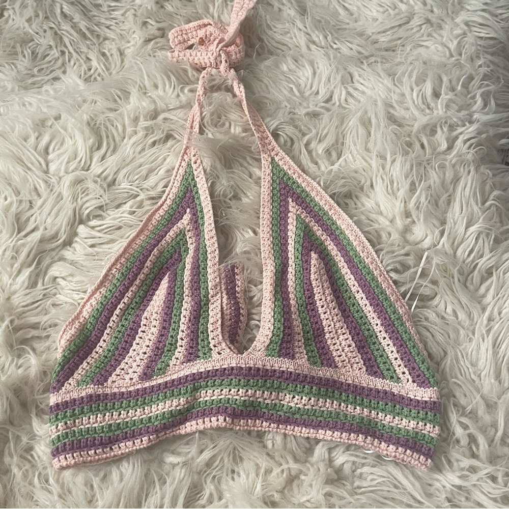 Crochet Halter Top in Pink and Green